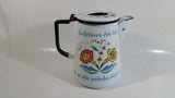 Swedish Berggren Enamelware Coffee Pot Kettle That Says "Kaffetaren den basta ar av alla jordiska drycker"