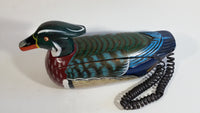 Rare Version Vintage Telemania Duck Shaped Wooden Carved Telephone  Tested and works but needs repair with speaker for incoming calls
