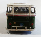 Vintage Style VW Volkswagen Hippy Bus Van Wagon Green and White Tin Metal Vehicle 13" Long