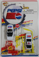 1990s Golden Wheel Special Edition Pepsi & Diet Pepsi Team Racer #77 Die Cast Toy Race Car Vehicles with Road Signs, Gas Pump, and Air Pump Soda Pop Collectible New in Package