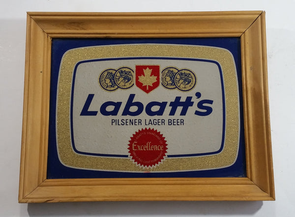 Vintage Labatt's Pilsner Lager Beer 11" x 14" Wooden Framed Advertising Mirror Pub Lounge Bar Collectible