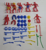 Vintage Cowboys and Indians Red, Green, Blue, Yellow Plastic Toy Figure Lot with Accessories