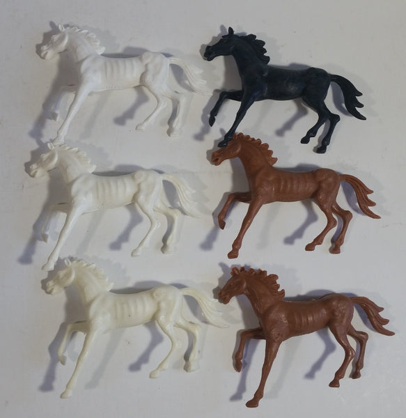 Vintage Set of 6 Horses White, Black, and Brown Plastic Toy Farm Animal Figures Made in Italy