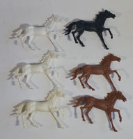 Vintage Set of 6 Horses White, Black, and Brown Plastic Toy Farm Animal Figures Made in Italy