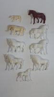 Vintage Set of 9 Horses White, Light Tan, and Brown Plastic Toy Farm Animal Figures