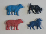 Vintage Blue Sheep, Pink Sheep, Black Goat and Dark Blue Border Collie Dog Hard Plastic Toy Farm Animal Figures