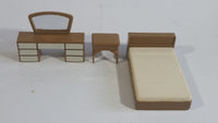 Vintage 1970s Arco Miss Merry's Plastic Doll Toys 3 Piece Bedroom Set of Bed, Vanity, and Night Stand - Made in Hong Kong