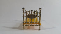 Vintage 1980 Mattel Doll House Decorative Metal and Brass Bed, Rocking Cradle with Pink Veil, and Red and White Striped Stroller Miniature