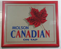 Vintage Molson Canadian Beer On Tap 18" x 22" Red Wooden Framed Advertising Mirror Pub Lounge Bar Collectible