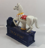 Vintage Trick Pony Horse Blue and White Cast Iron Mechanical Coin Bank