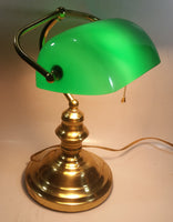 Vintage Style Curved Green Glass on Brass Bankers Desk Lamp 15" Tall