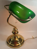 Vintage Style Curved Green Glass on Brass Bankers Desk Lamp 15" Tall