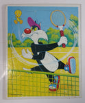 Vintage 1973 Warner Bros. Looney Tunes Sylvester The Cat and Tweety Bird Cartoon Characters Badminton Tennis Scene Frame Tray Puzzle