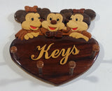 Rare Disney Mickey Mouse with Two Girl Mice Wood Key Holder Plaque Wall Hanging