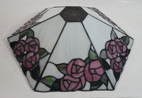 Retro Tiffany Style Slag Leaded Glass White with Pink Flower Decor Lamp Shade