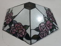 Retro Tiffany Style Slag Leaded Glass White with Pink Flower Decor Lamp Shade