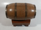 Vintage Heavy Solid Wood Brass Banded Miniature 6" Long Whiskey Liquor Barrel on Table Style Stand