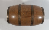 Vintage Heavy Solid Wood Brass Banded Miniature 6" Long Whiskey Liquor Barrel on Table Style Stand