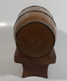 Vintage Heavy Solid Wood Brass Banded Miniature 6" Long Whiskey Liquor Barrel on Table Style Stand