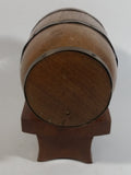 Vintage Heavy Solid Wood Brass Banded Miniature 6" Long Whiskey Liquor Barrel on Table Style Stand