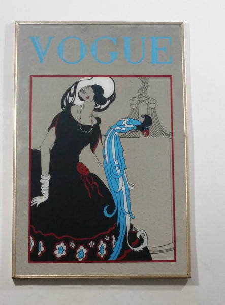 Vintage "Vogue" Woman with Bird Glass Mirror Wall Decor Made in Japan