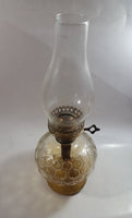 Antique Kerosene Oil Brass and Glass Lamp with Glass Chimney and Honey Comb Base