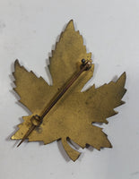 Vintage Enameled Red Green Yellow Autumn Maple Leaf Brooch Pin