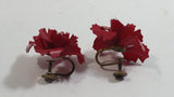 Vintage West Germany Clip On Red Flower Rhinestone Earrings