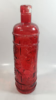Vintage Red Painted Embossed Glass Wine Bottle Grape Vine