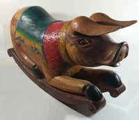 Vintage Super Rare Hand-carved Wooden Rocking Pig Made In Thailand