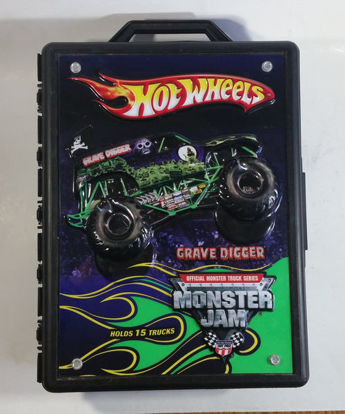 2014 Hot Wheels Monster Jam Grave Digger 15 Monster Trucks Carrying Case Black Plastic Container