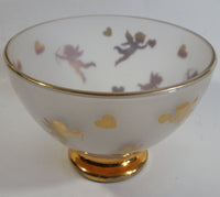 Teleflora Gold Trimmed Cupid Cherub Heart Themed Frosted Glass Bowl Candy Dish