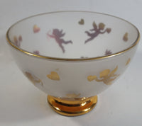 Teleflora Gold Trimmed Cupid Cherub Heart Themed Frosted Glass Bowl Candy Dish