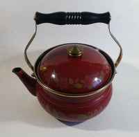 Gailstyn Sutton Dark Red Flower Decor Enamel Metal Kettle Teapot