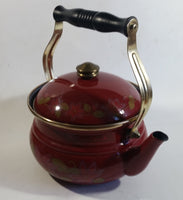 Gailstyn Sutton Dark Red Flower Decor Enamel Metal Kettle Teapot