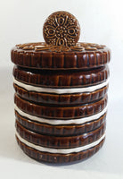Vintage Stacked Cookies Ceramic Hand Painted Dark Brown and White Cookie Jar