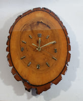 Vintage Burl Wood Gloss Lacquered Rustic 9 1/2" x 16" Wall Clock - Battery Operated