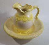 Vintage 1970s Arnels Yellow and White Ceramic Glazed Pitcher and Bowl