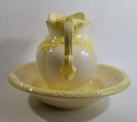 Vintage 1970s Arnels Yellow and White Ceramic Glazed Pitcher and Bowl