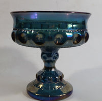 Vintage Indiana Blue Purple Iridescent Rainbow 5 1/4" Tall Carnival Glass Pedestal Style Thumbprint Compote Candy Dish