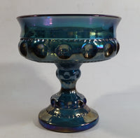 Vintage Indiana Blue Purple Iridescent Rainbow 5 1/4" Tall Carnival Glass Pedestal Style Thumbprint Compote Candy Dish