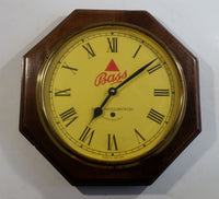 Vintage Bass Beer Glass Covered Wooden Case 13" Diameter Bar Pub Wall Clock Made in England