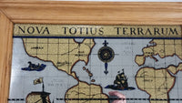 Vintage Stamford Art Nova Totius Terrarum Ferdin and Magellan First to Enter The Pacific World Map 11 1/2" x 14 1/4" Wood Framed Glass Mirror