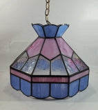 Vintage Pink Blue and Clear Slag Marble Stained Glass Swag Hanging Lamp Light Fixture