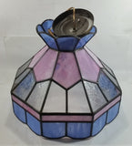 Vintage Pink Blue and Clear Slag Marble Stained Glass Swag Hanging Lamp Light Fixture