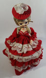 Vintage 1970s Bradley Artmark Big Eyes "Tina" Southern Belle Red and White Dress 14" Tall Toy Fabric Doll Figure