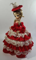 Vintage 1970s Bradley Artmark Big Eyes "Tina" Southern Belle Red and White Dress 14" Tall Toy Fabric Doll Figure
