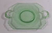 Antique Green Uranium Glass Flat Square Serving Dish with Handles
