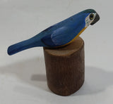 Tiny Miniature Blue White Yellow Parrot Bird Wood Craving 2" Tall