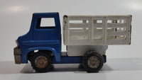 Vintage 1960s Louis Marx Blue and White Stake Bed Dumping Farm Truck Pressed Steel Toy Car Vehicle